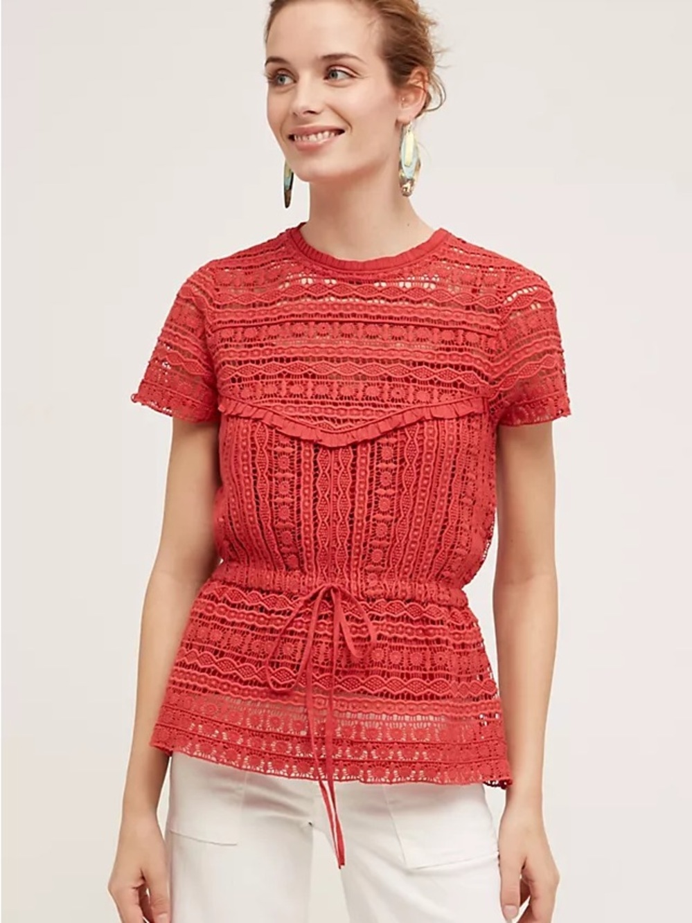 Carolina K Berenice Crochet Lace Peplum Blouse XS Red